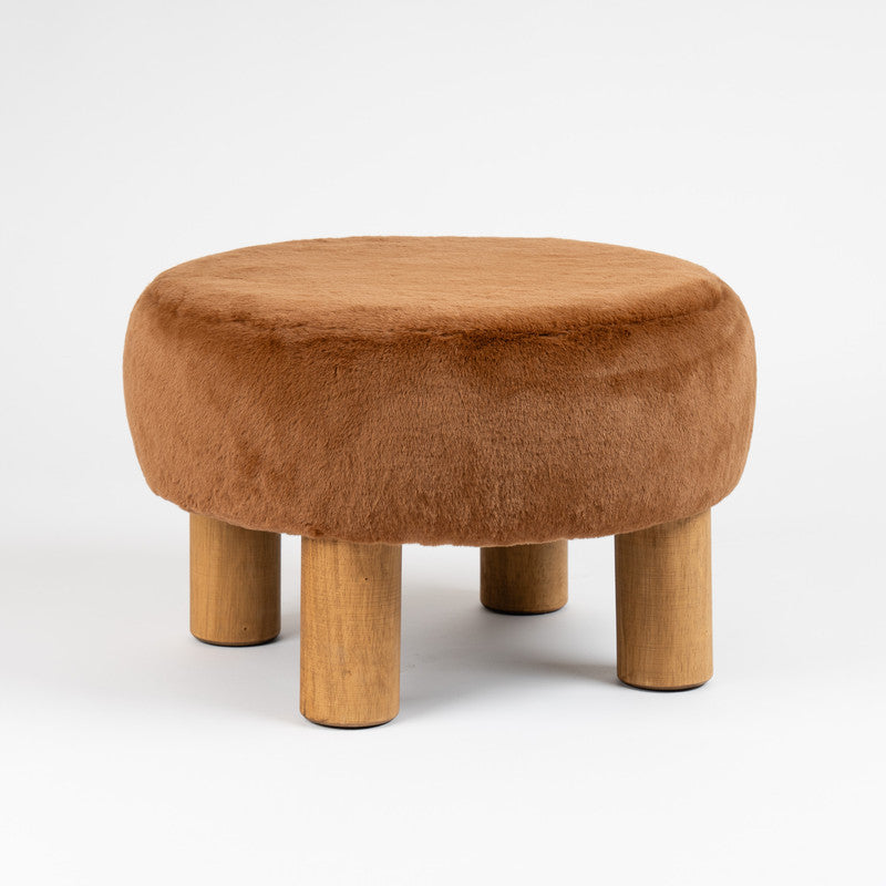 Soft Faux Fur Round Caramel Foot Stool